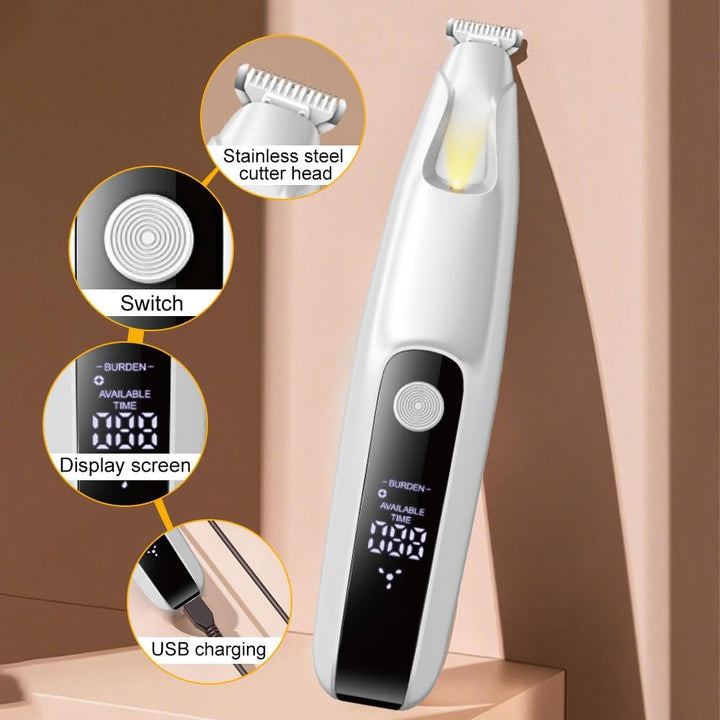 Hundepfoten Trimmer, Wasserdicht Haustierrasierer mit LED-Licht und Bildschirm, Wiederaufladbar Fell
