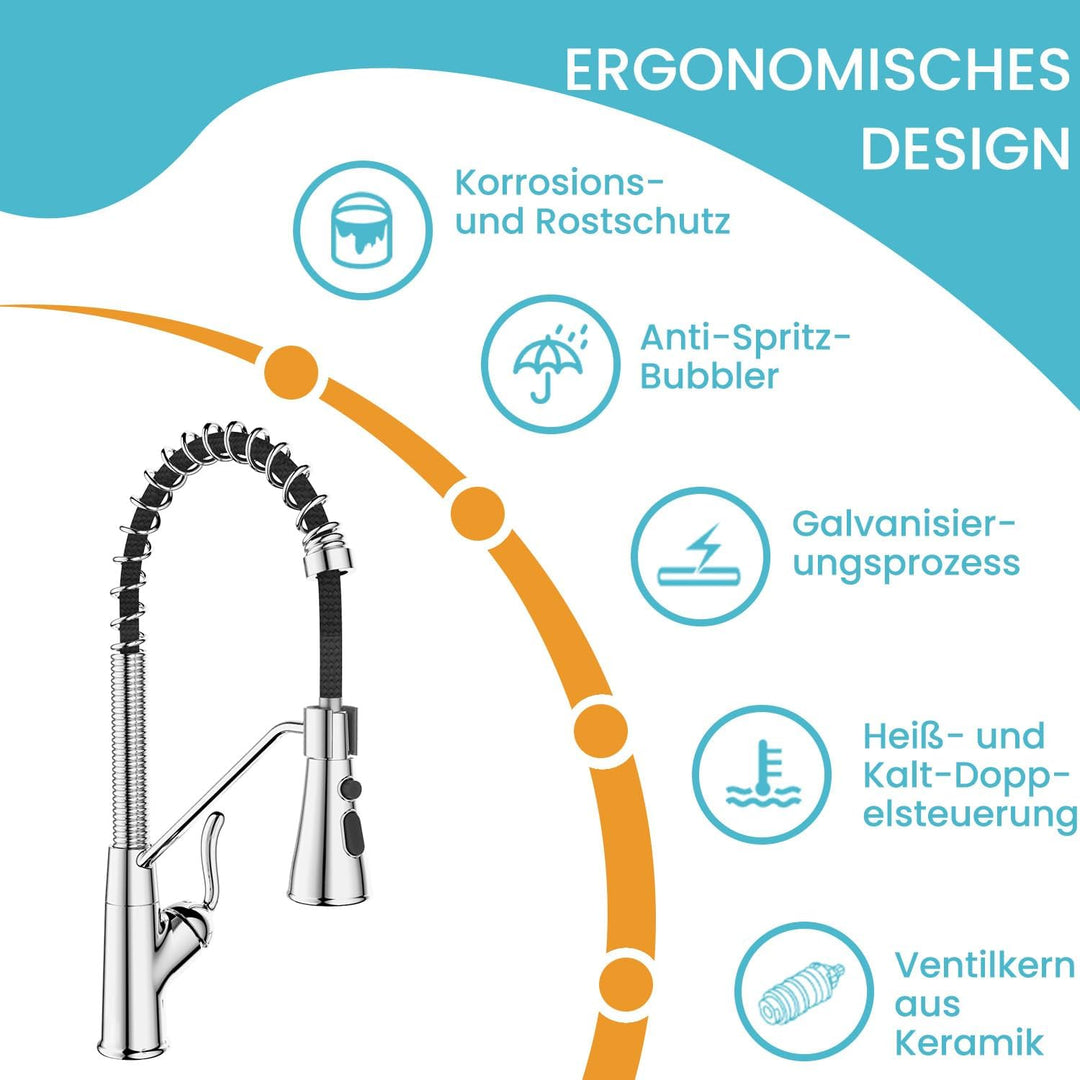 Niederdruck Armatur Küche,360° Drehbare Küchenarmatur,Wasserhahn mit 3 Anschluessen für Boiler,Hoher