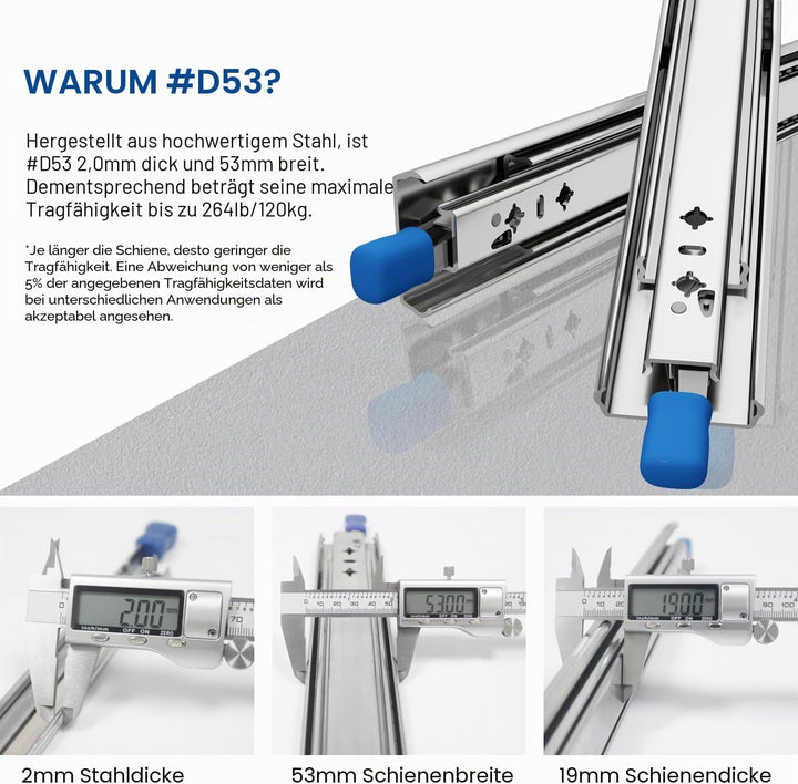VADANIA VA2053 Schubladenauszüge Schwerlast 800mm, Heavy Duty, Vollauszug-Kugellager, 1 Paar 800mm,