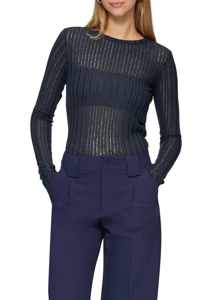 QS Leicht transparentes Longsleeve mit Strukturmuster S 5872_tiefblau, S 5872_tiefblau