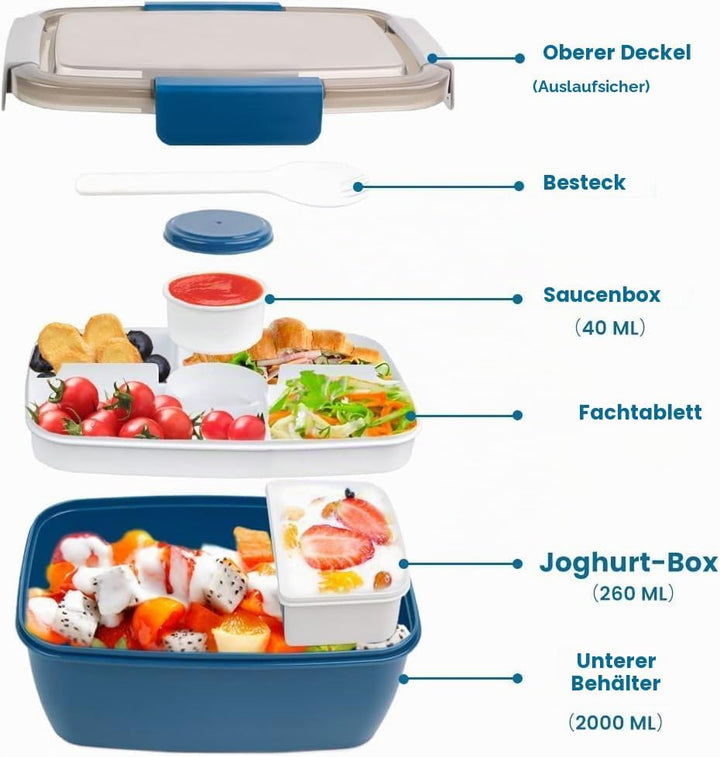 Bugucat Lunchbox Erwachsene 2000ML 2 Set,Auslaufsichere Brotdose Erwachsene Bento Box mit Fächern fü