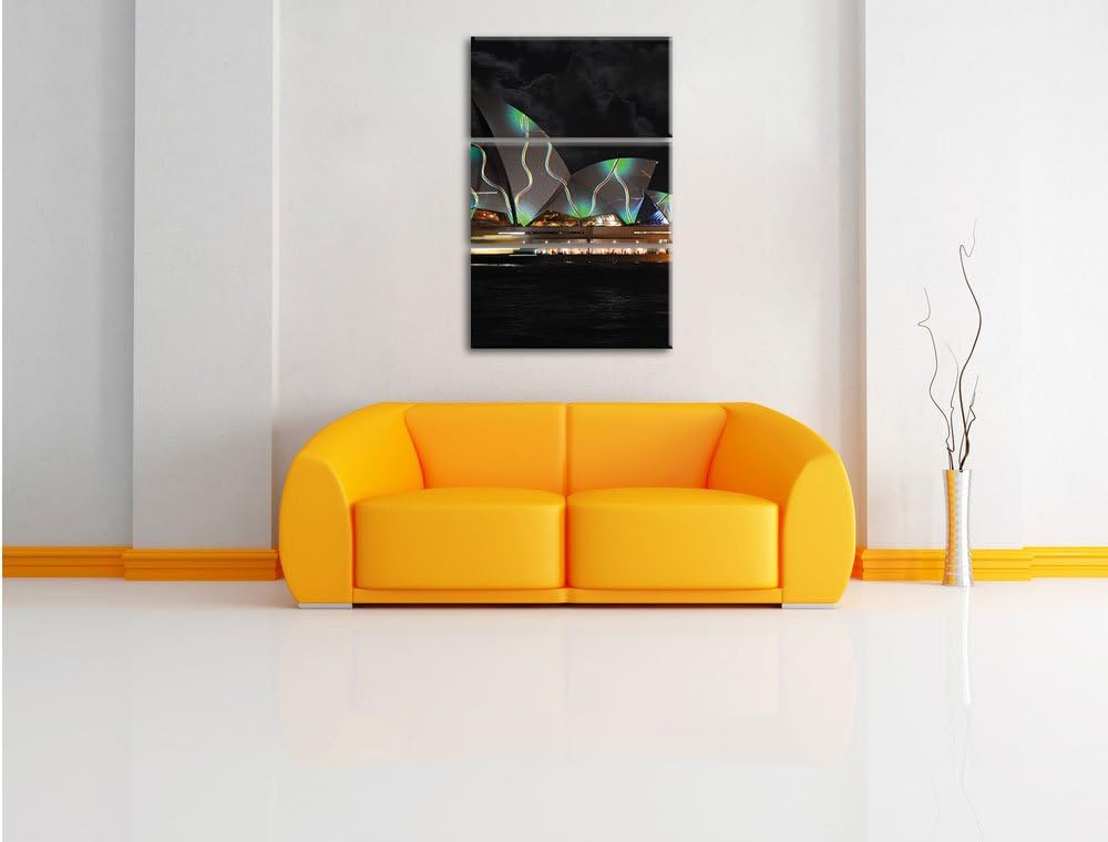 Pixxprint Sydney Opera House grüne Beleuchtung 3-Teiler Leinwandbild 120x80 Bild auf Leinwand