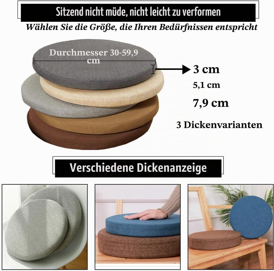 Rund Sitzkissen Stuhlkissen 30 X 30 X 5CM(1 Pieces) Leinen Sitzpolster Abnehmbares Memory Schaum Run