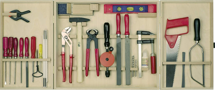Pebaro 415 Profi-Werkzeugschrank, 30 Teile, komplettes Set im Holzschrank, hochwertige massive Werkz