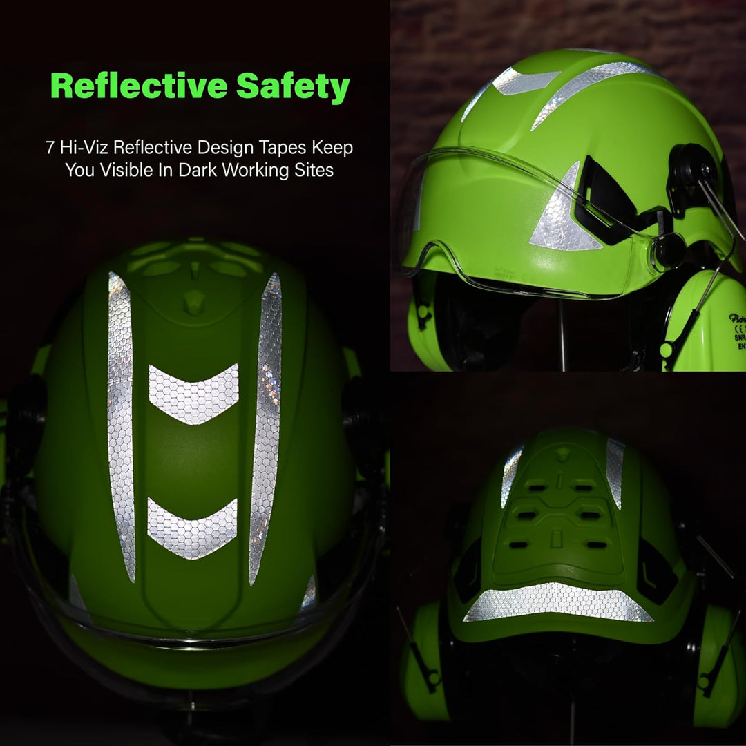 SAFEYEAR Sicherheit Harter Hut mit Anti-Kratzer Brille, eramuffs, CE EN397 Sicherheitshelme mit Kinn