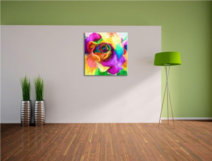 Pixxprint Kunterbunte zarte Rosenblätter als Leinwandbild | Grösse: 70x70 cm | Wandbild | Kunstdruck