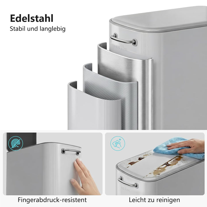 mVm Mülleimer Bad 6L, Abfalleimer Edelstahl, Handbetätigter, Perlgrau Perlgrau 6L, Perlgrau 6L