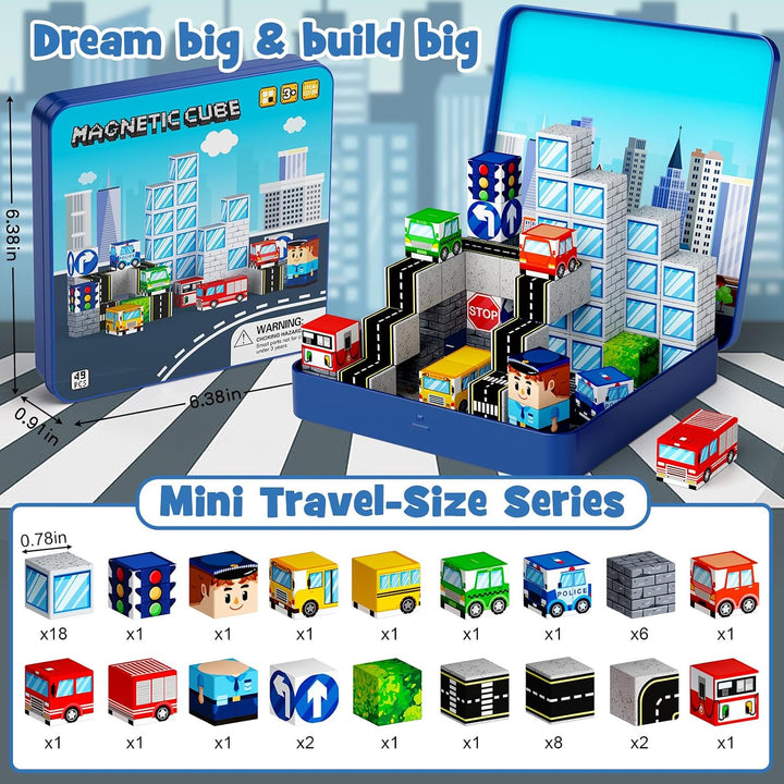 Magnetische Bausteine Stadtverkehr Set, Reisespielzeug für Kinder STEM Spielzeuge Reise Lerngeschenk