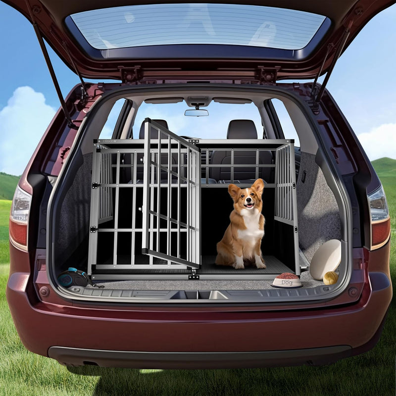 CADOCA® Hundetransportbox Aluminium Hundebox Kofferraum robust verschliessbar trapezförmig XL 89x70x