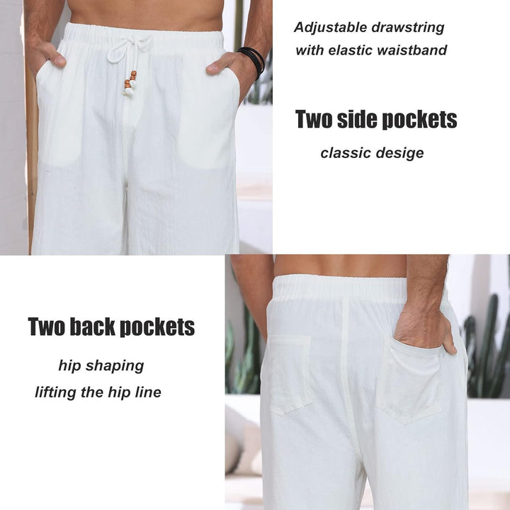 Halfword Leinenhose Herren Kurz Leinen Shorts Kordelzug Strand Freizeithose Leichte Urlaub Sommer L