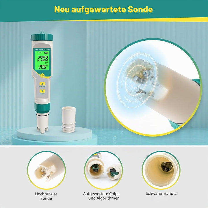 7in1 PH Messgerät Wasser, TDS, ORP, Salz, Temp - PH Wert Messgerät, ein praktisches tragbares Messge