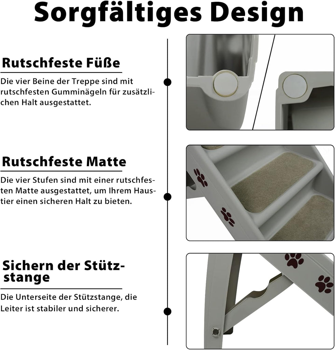 LZQ Hundetreppe Katzentreppe für Kleine Hunde Klappbar PP-Kunststoff Haustiertreppe 50cm Hoch mit Ru