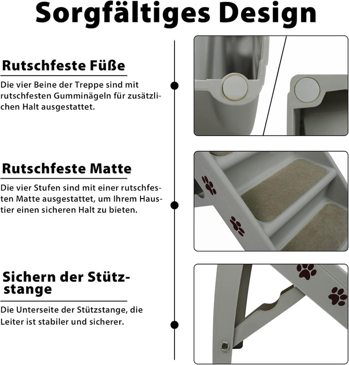 Hundetreppe 4 Stufen Klappbare Haustiertreppe 50cm Hoch mit Rutschfesten Teppichboden Katzentreppe H