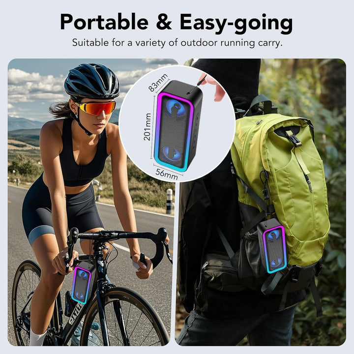 IKT Bluetooth Lautsprecher mit Licht, Musikbox Bluetooth 5.4, 30W Stereo Bass Boost, IPX7 Wasserdich