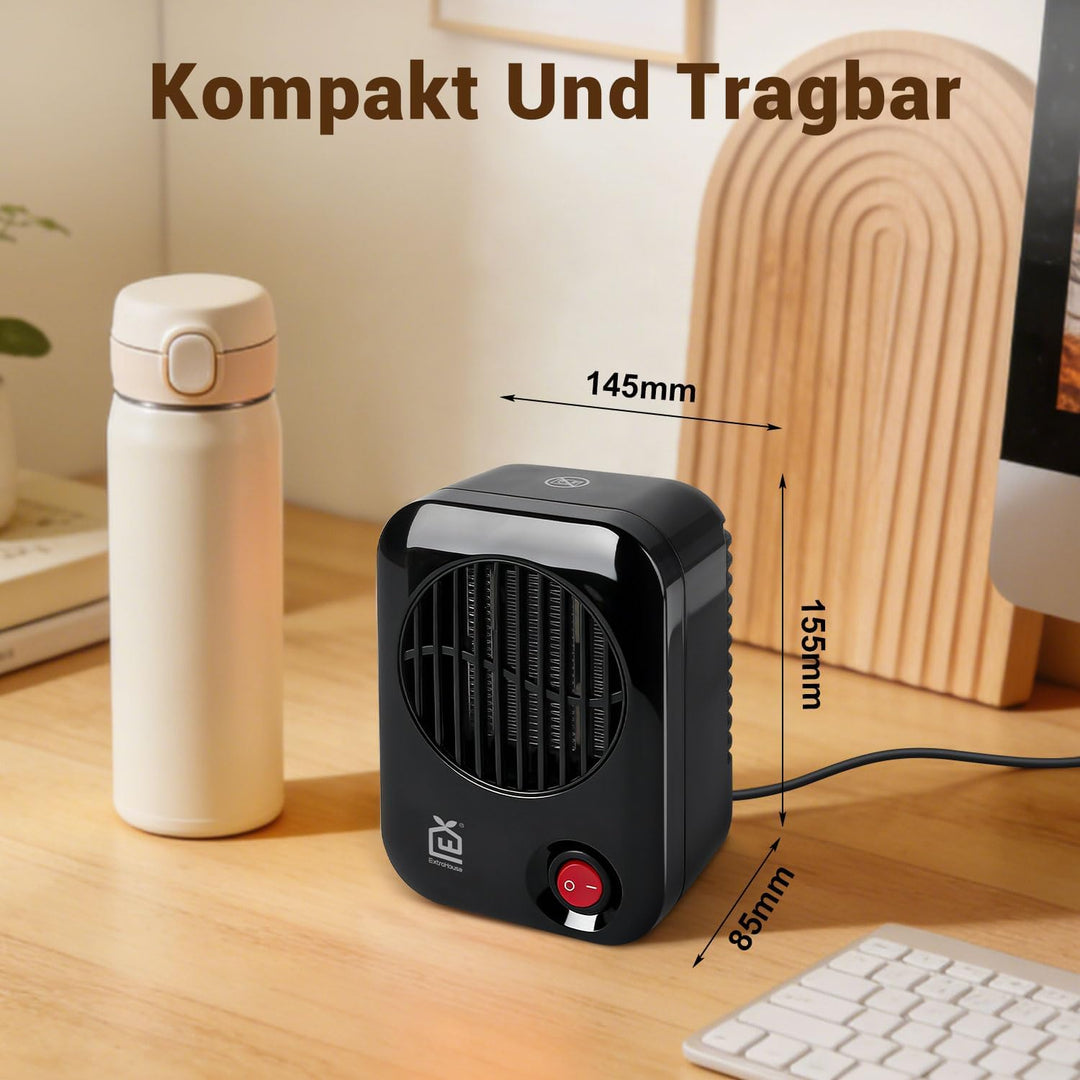 Mini Elektrischer Heizlüfter 600W, Kleiner PTC Tischheizgerät mit Überhitzungsschutz und V0-Flammsch