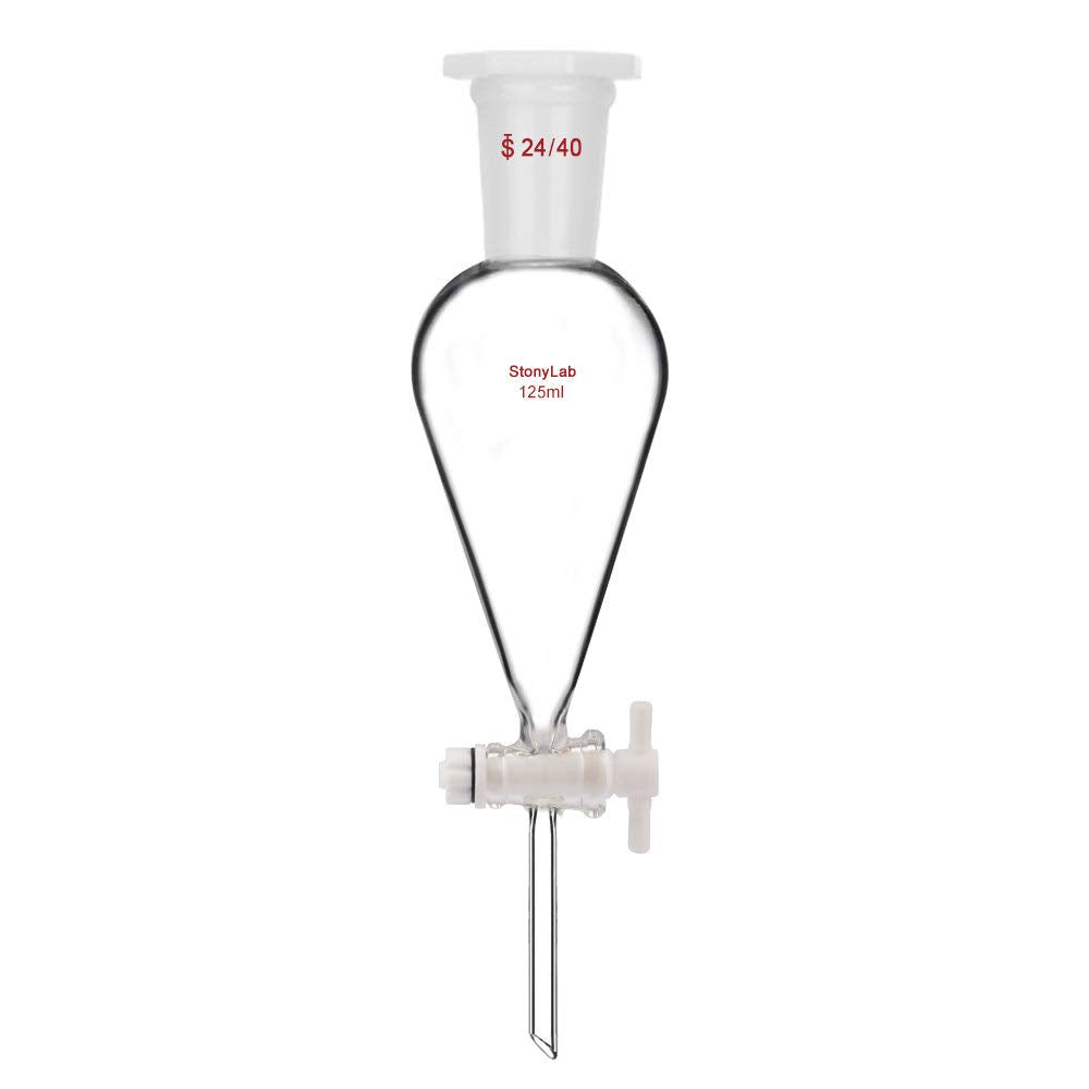 StonyLab 125 ml Trichter aus Borosilikatglas, Separatory Funnel, Schwerwandig Konisch mit 24/40 Gele