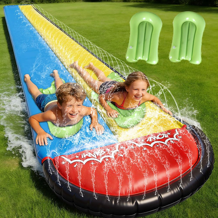 Wasserrutsche Garten für Kinder, Wasserrutschbahn mit 2 Aufblasbaren Rutschbrettern, Wasserrutsche G