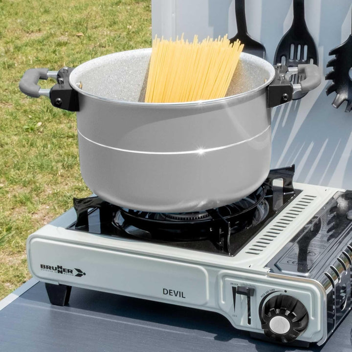 BRUNNER: Camping Topf-Set (Kochtöpfe, Bratpfanne, Deckel & Griff) FUSION 7+1-teilig (22-cm Durchmess