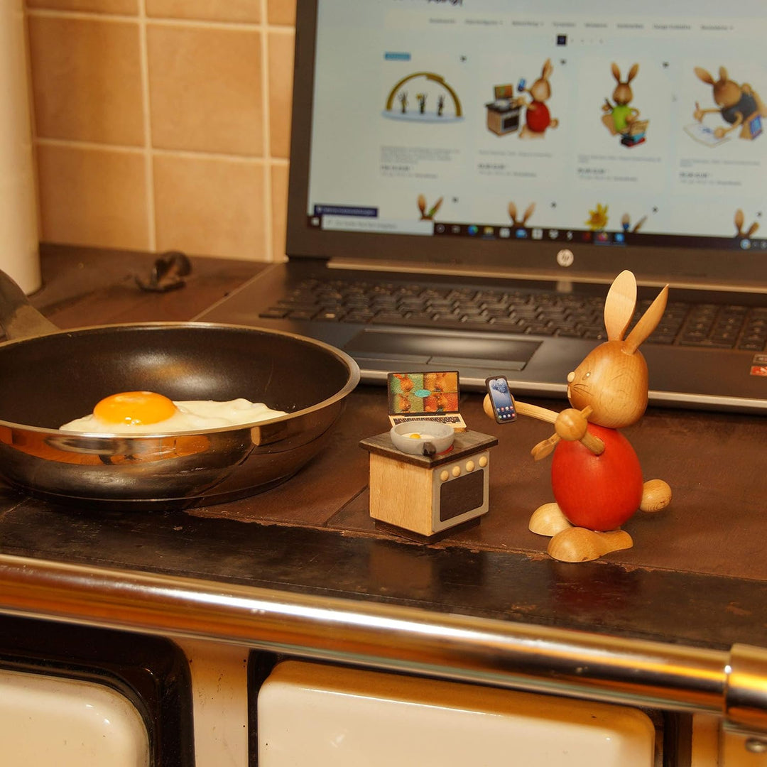 Drechslerei Kuhnert - Osterdekoration / Osterhase - Stupsi Hase Homeoffice - 12cm - aus Holz - Made