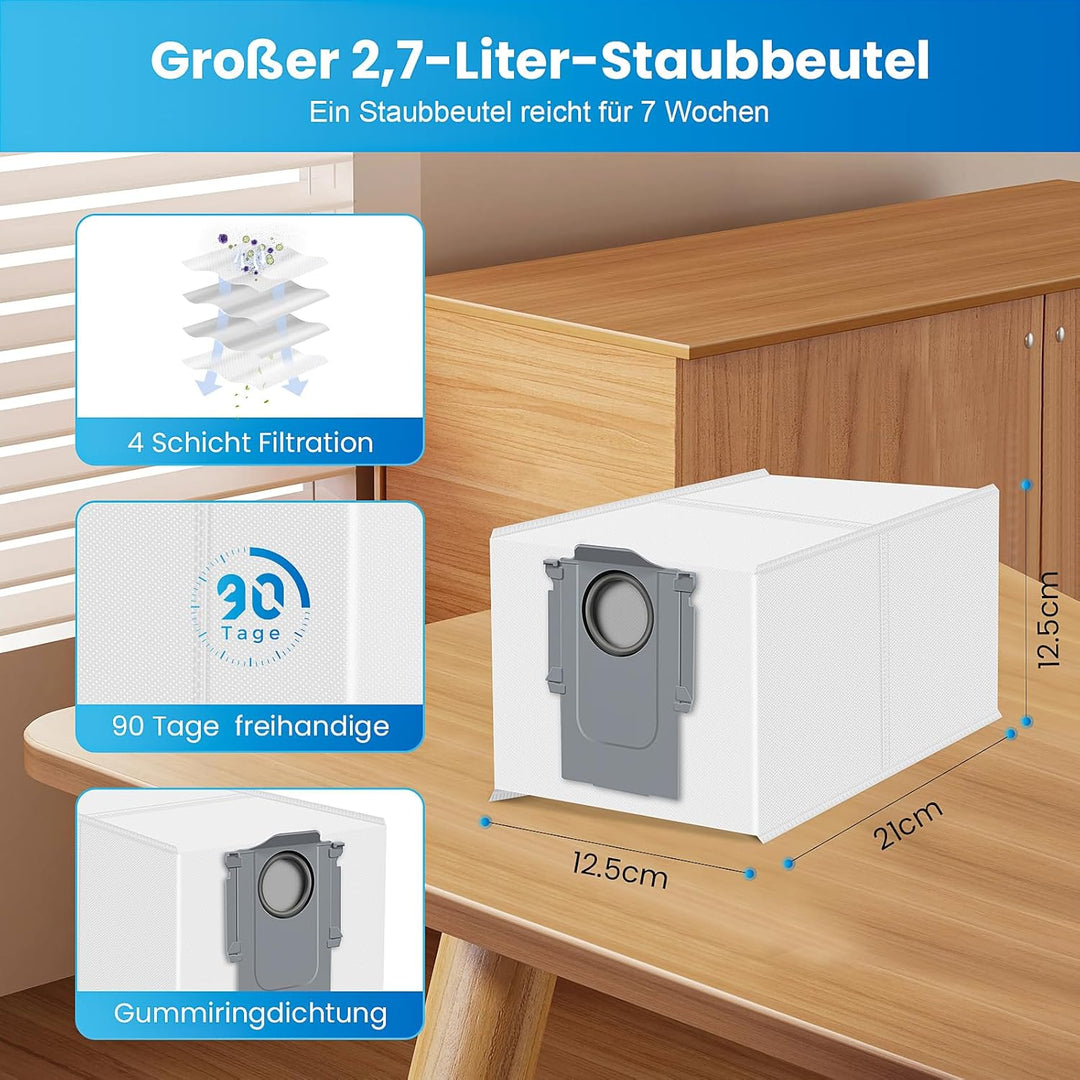 Zubehör für Roborock QV 35A / QV 35S Saugroboter, Ersatzteil mit 4 Staubbeutel 4 Seitenbürsten 4 Fil