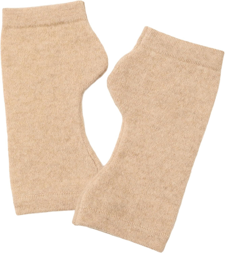 Kaschmir-Wolle Damen Pulswärmer fingerlose Handschuhe Hand-Stulpen 19 cm X 10 cm Taupe Beige, 19 cm