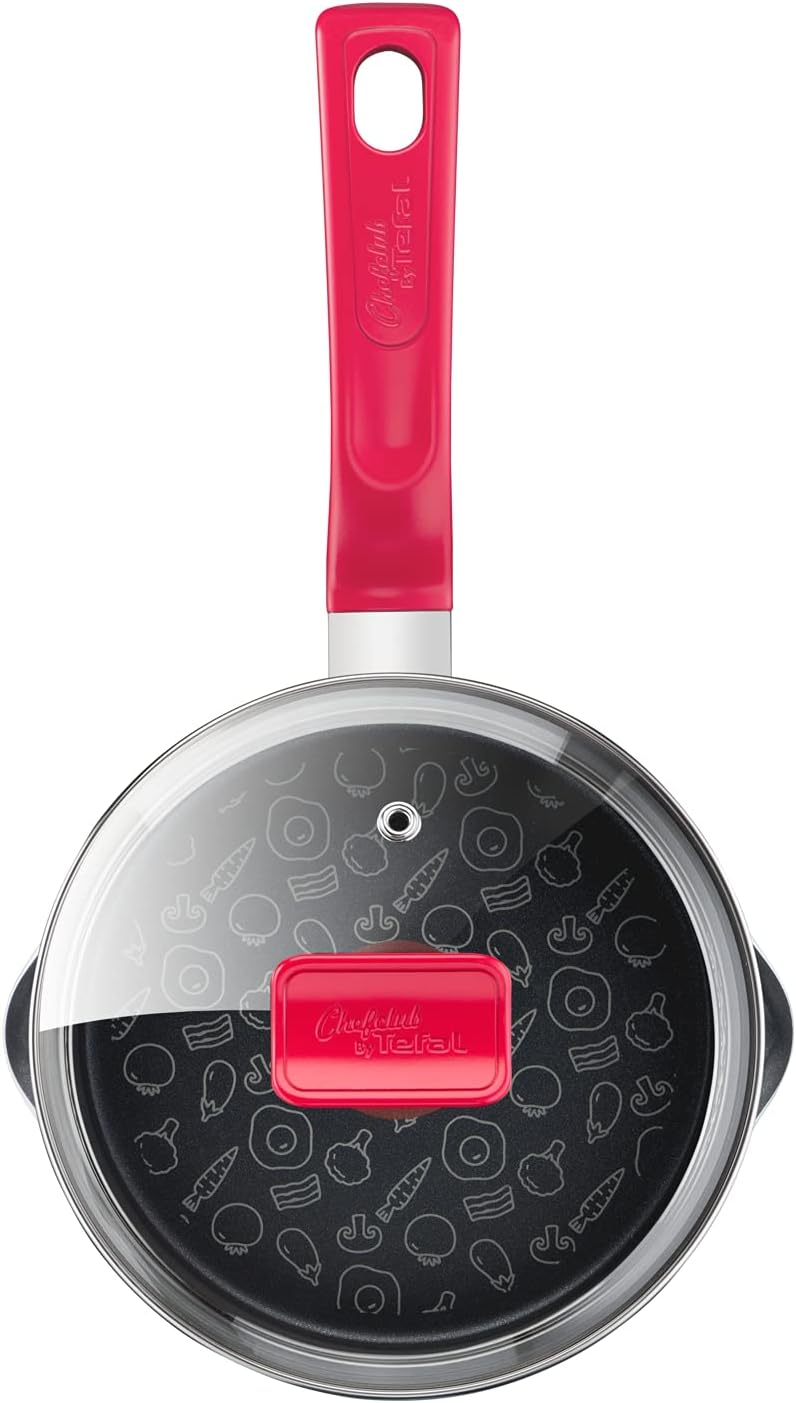 Tefal G80622 Chefclub Stielkasserolle 16 cm + Glasdeckel | Titanium Antihaftversiegelung | Thermo-Si