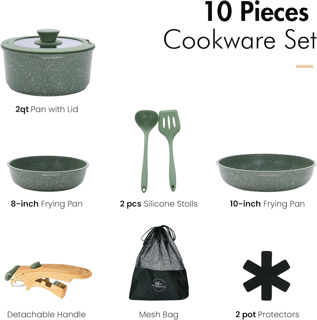 Kitchen Academy Topfset 10tlg, Topf Pfannenset mit Glasdeckeln, Marmorbeschichtung Antihaft-Versiege