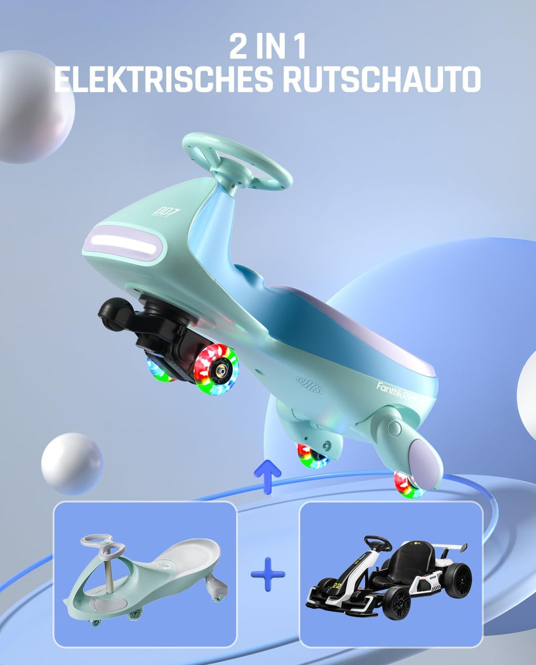FanttikRide N7 Pro Kinder Elektroauto, Rutschauto mit Pedal, Typ C aufladbar Batterie Kinder Auto, 2