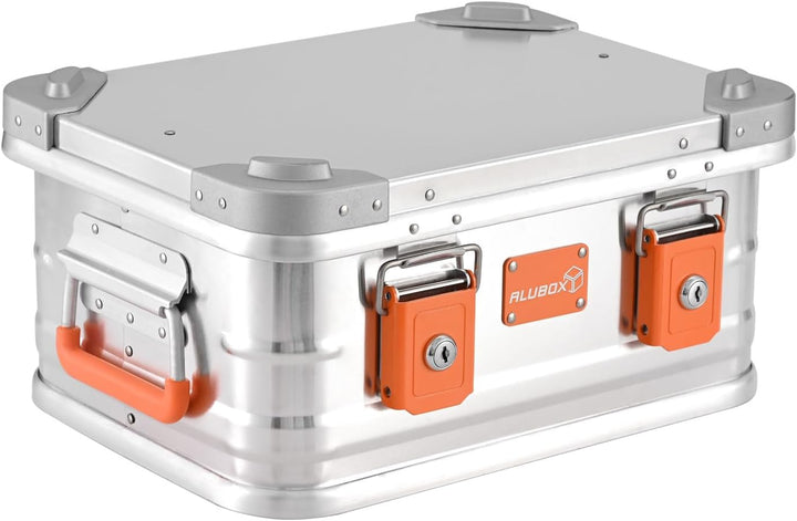 ALUBOX Alukiste abschliessbar E18 - Premium Aluminium Lagerbox 18 Liter - Deckel mit Aluminium Druck
