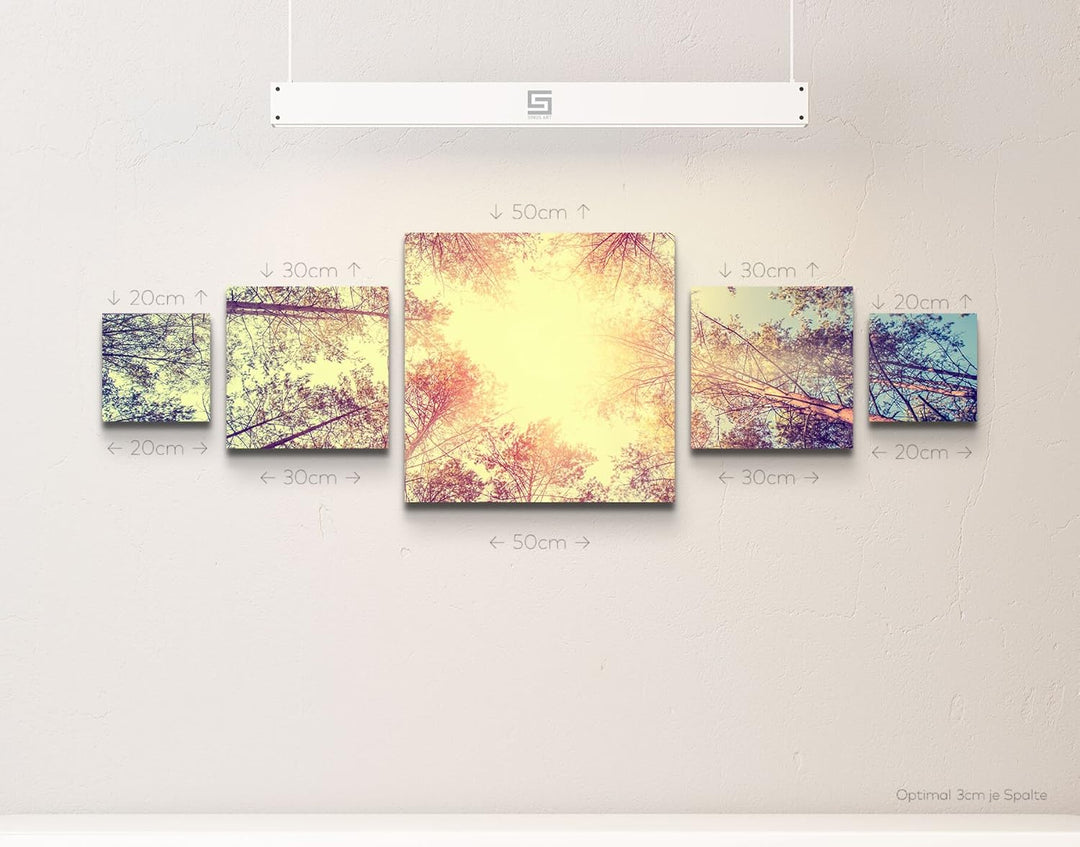 Leinwandbild 5 teilig (160x50cm) Vintage – Wald, Baumwipfel 5xQuadrat Gesamt 160x50cm, 5xQuadrat Ges