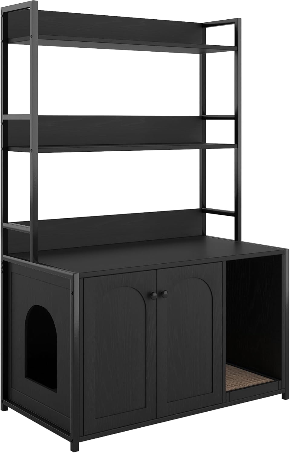 Katzenschrank mit Bücherregal, Kratzbaum mit Katzenklo-Schrank, Katzenklo Schrank mit 3 Ebenen &amp; Ein