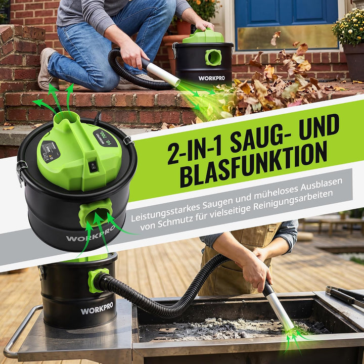 WORKPRO Aschesauger, 700W Asche Staubsauger mit 10L Metallbehälter 16kPa Saugleistung | 2-in-1 Sauge