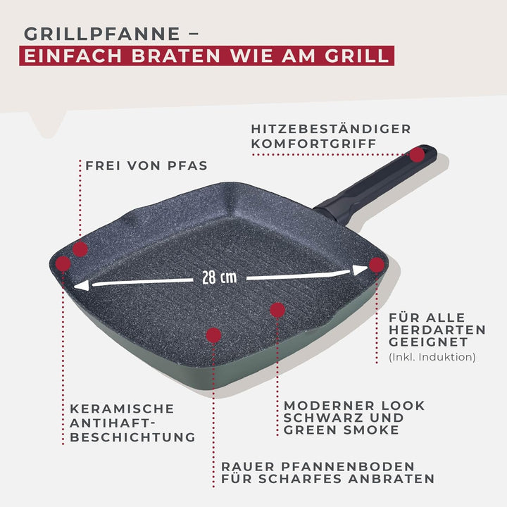 Fackelmann Balance Keramik-Grillpfanne 28 x 28 cm – Recyceltes Aluminium, ergonomischer Griff, keram