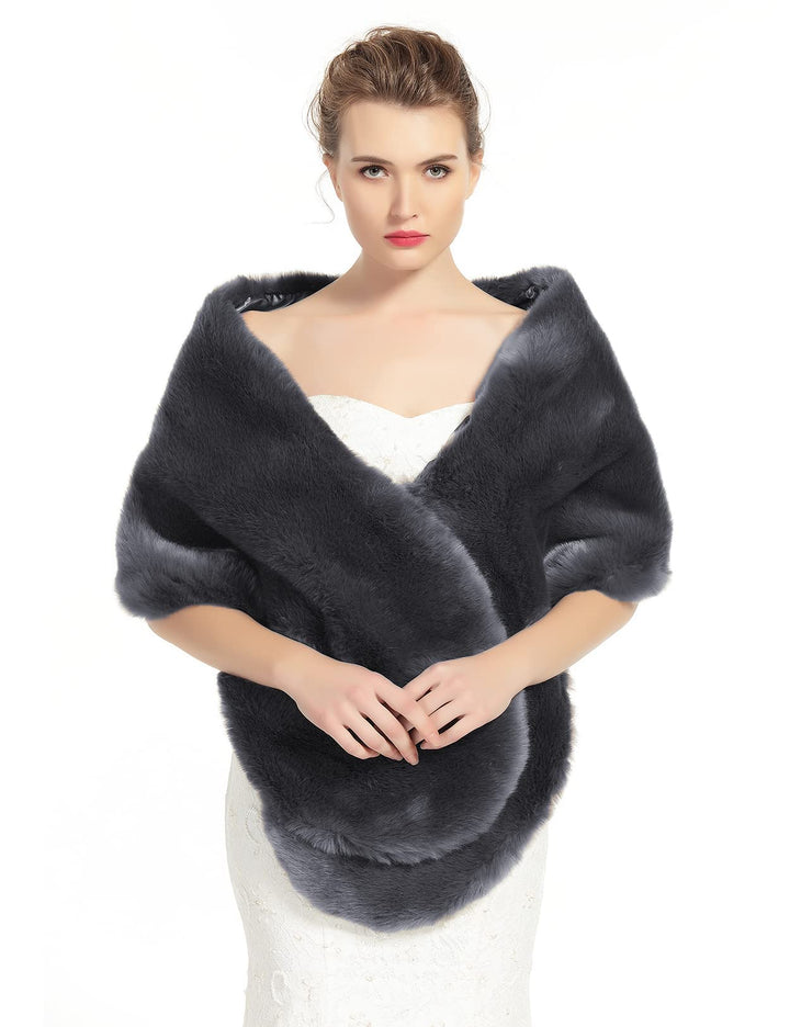 BEAUTELICATE Kunstpelz Stola Schal Damen Pelz Brautschal Brautstola Wrap Schwarz Elfenbein für Braut