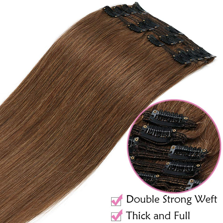 SEGO Clip in Extensions Echthaar Doppelt Tressen Haarverlängerung 8 Teilig 100% Remy Hair für Komple