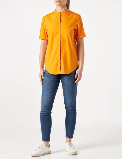 BOSS Damen C Befelina Kragenlose Relaxed-Fit Bluse mit Print der Saison, Medium Orange815