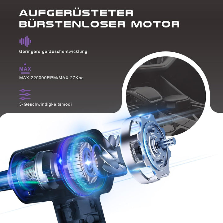 KITBEZN Handstaubsauger, 26KPA Handstaubsauger Akku Kabellos | 135W Autostaubsauger Stark, 4-in-1 Mi