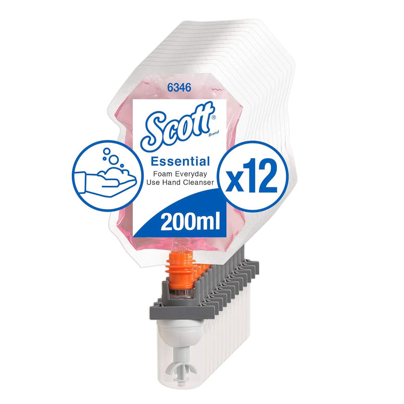 Scott Essential, 6346, Schaum-Handseife für die tägliche Verwendung, 200 ml, rosa, 12 x 200 ml Beute