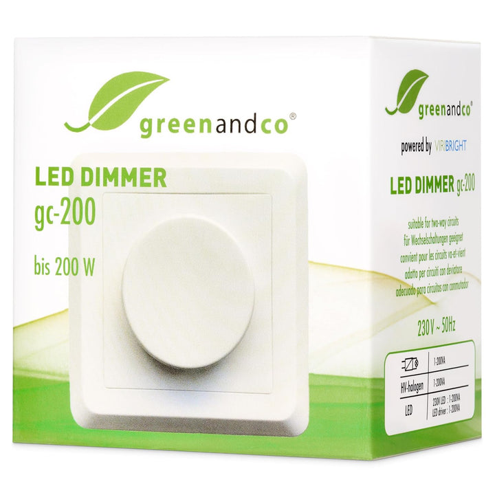 2 Stück greenandco® gc-200 Unterputz LED und Halogen Dimmer 1-200 Watt, auch für herkömmliche Leucht
