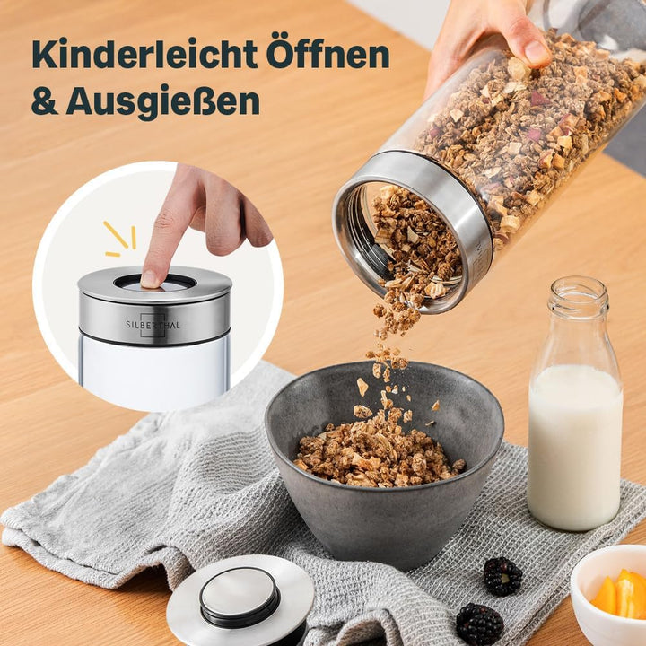 SILBERTHAL Vorratsglas mit Deckel Set - 4 Vorratsdosen für luftdichte & auslaufsichere Aufbewahrung