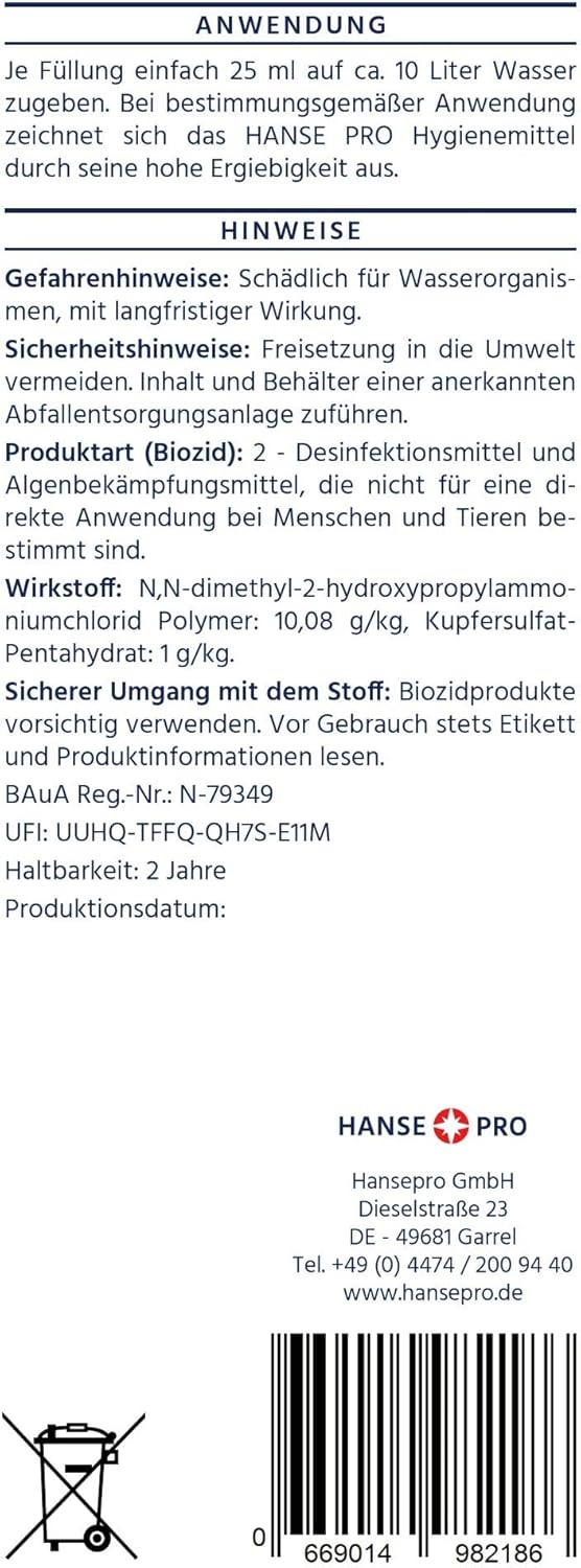 HANSE PRO Hygienemittel Professional, 1 x 1000 ml I Für Luftbefeuchter, Luftreiniger, Luftwäscher, H