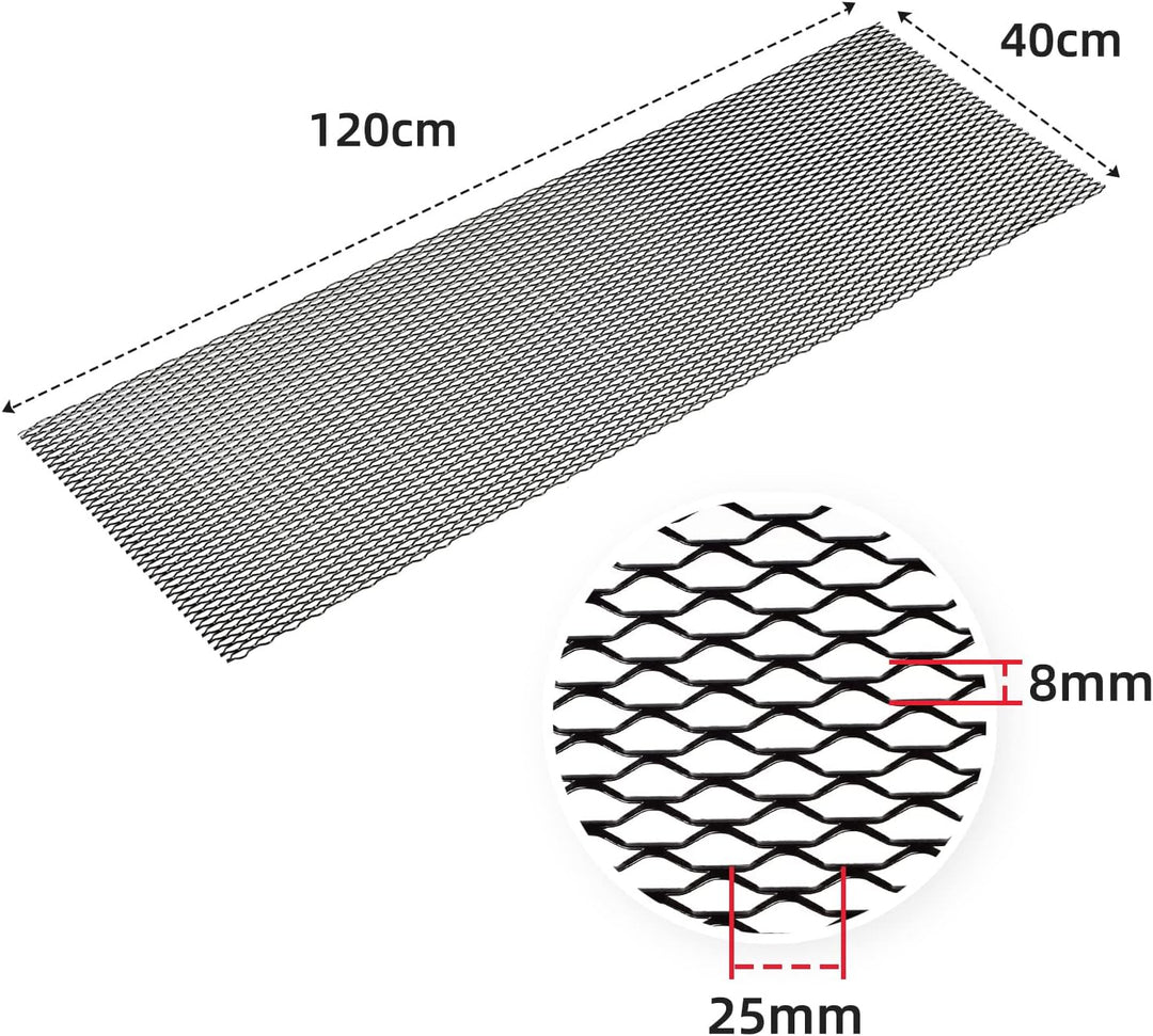 AggAuto 120×40cm Schwarz Auto Renngitter, Lochgrösse Möwe 8×25mm Wabengitter, Streckgitter, Aluminiu