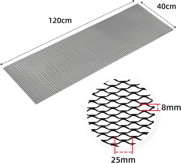 AggAuto 120×40cm Schwarz Auto Renngitter, Lochgrösse Möwe 8×25mm Wabengitter, Streckgitter, Aluminiu