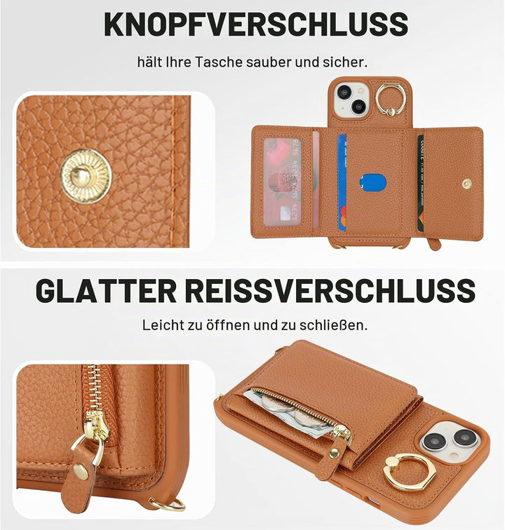 ELTEKER Handyhülle für iPhone 13 Mini Hülle mit Band Kartenfach Ringhalterung Geldbörse,Leder Klapph