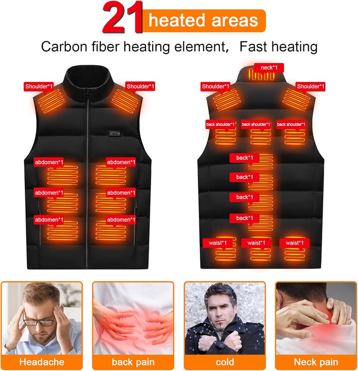 Beheizte Weste, Beheizbare Jacke Elektrische mit 3 Heizmodi, Winter Warm Draussen USB Aufladung Eins