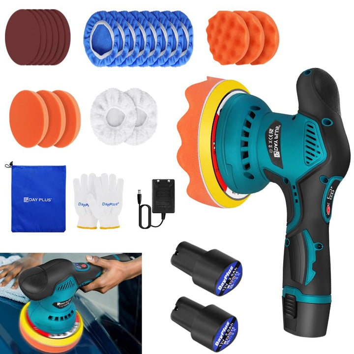 Qimu Akku Poliermaschine, Auto Poliermaschine Set 22pcs, Dual Action Elektrische Poliermaschine mit