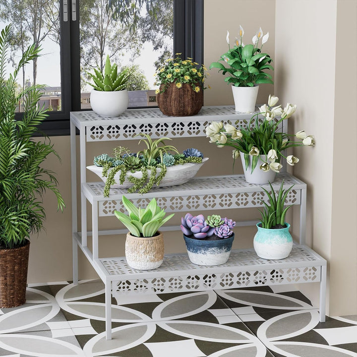 3 Stufen Metall Blumentreppe, Pflanzentreppe Blumenbank, Pflanzenregal Blumenregal, Pflanzenständer