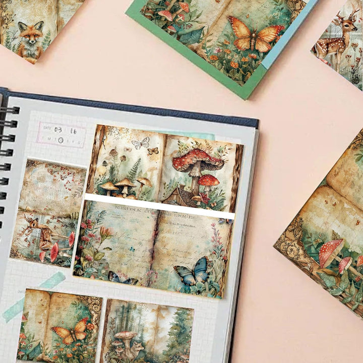 Scrapbook Papier Wald Muster Scrapbook Bastelpapier, Vintage Motivpapier mit Waldtiere Schmetterling