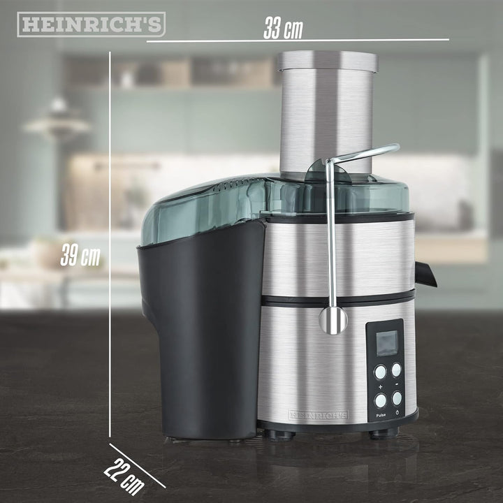 HEINRICHS Entsafter Juicer für Obst und Gemüse, Edelstahl 800W, digital,4 Geschwindigkeitsstufen,Saf