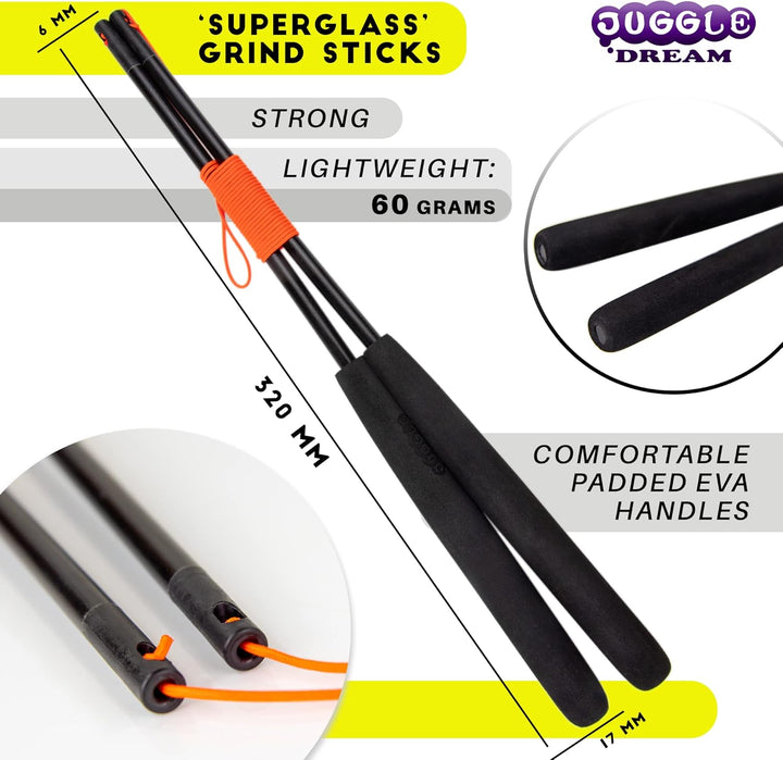 Juggle Dream Jester Diabolo Jonglierset – Fester Achse Profi-Diabolo mit Superglass-Handstäben, Onli